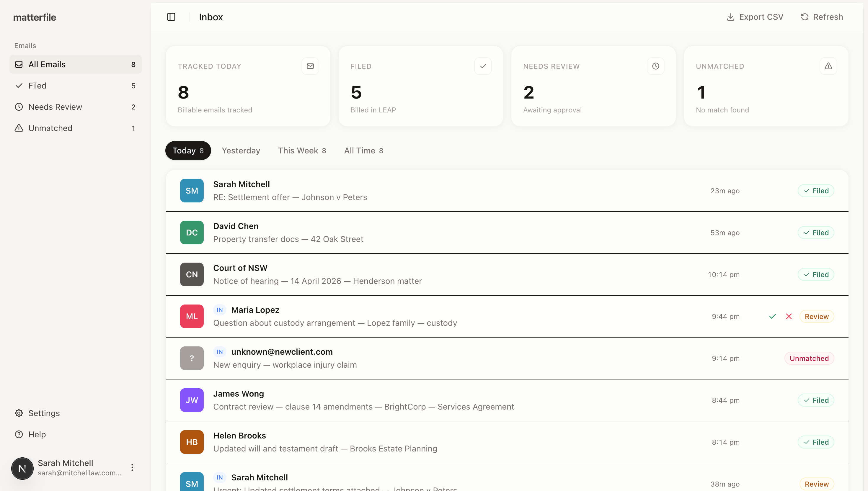 MatterFile dashboard